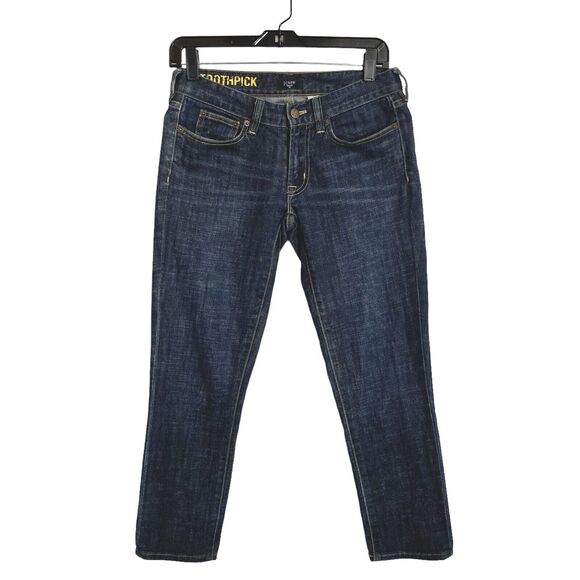 J Crew Toothpick Stretch Crop Ankle Denim Jeans Womens Sz 26 Darker Skinny Slim - Picture 1 of 8